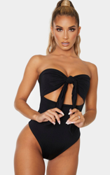 Maillot de bain noir découpé à noeud frontal, Noir en oferta
