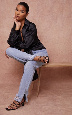 Mules noires à talons bas évasés  et brides, Noir