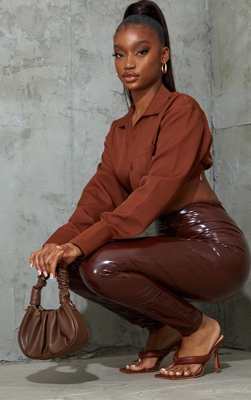 Mini sac à main froncé chocolat, Chocolat