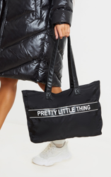 PRETTYLITTLETHING - Tote bag en nylon noir, Noir en oferta