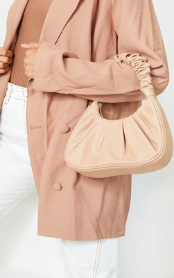 Sac à main marron clair à anse froncée, Bronzé