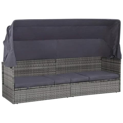 Lettino Da Esterno Con Tettuccio Polyrattan 200x62x124cm Grigio