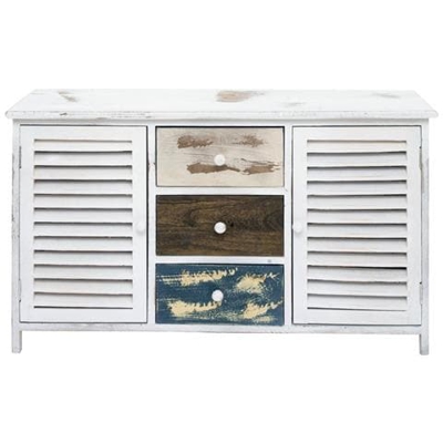 Credenza Panca 3 Cassetti 2 Sportelli Legno Bianc Shabby Hall