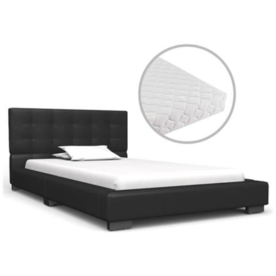 Letto Con Materasso Nero In Similpelle 90x200 Cm