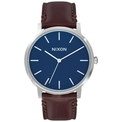 Orologio Nixon Porter Leather Blu Scuro Marrone (default, Argento) en oferta