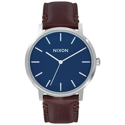 Orologio Nixon Porter Leather Blu Scuro Marrone (default, Argento)