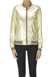 Metallic effect leather bomber jacket características
