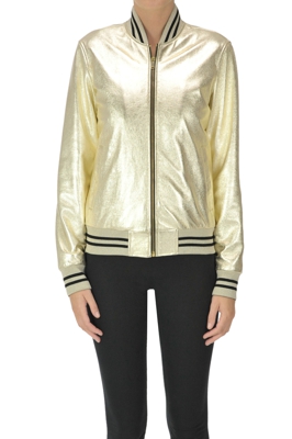 Metallic effect leather bomber jacket