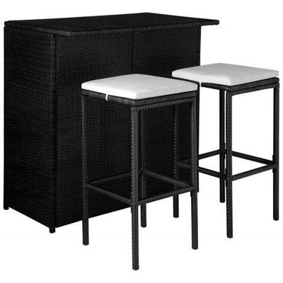 Set Bistrò Da Giardino 5 Pz In Polirattan Nero E Bianco Crema