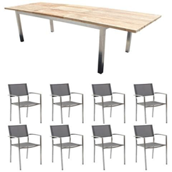Jupiter - Set Tavolo In Teak E Acciaio Cm 160/240 X 90 X 75 H Con 8 Sedute en oferta