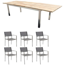 Jupiter - Set Tavolo In Teak E Acciaio Cm 160/240 X 90 X 75 H Con 6 Sedute en oferta