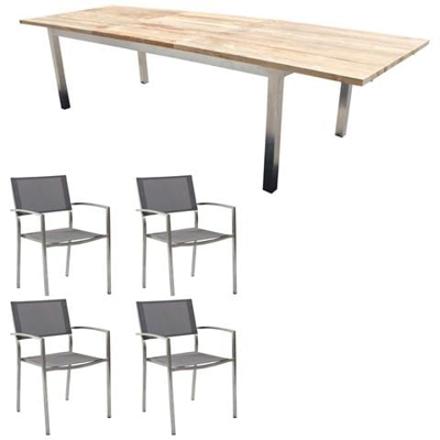 Jupiter - Set Tavolo In Teak E Acciaio Cm 160/240 X 90 X 75 H Con 4 Sedute