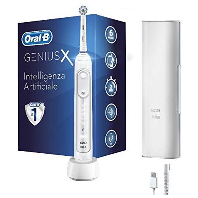 Oralb Genius X Spazzolino Elettrico Ricaricabile 1 Spazzolino Premium Bianco Con Intelligenza Artificiale 1 Testina 1 Custodia Da Viaggio Con Caricatore