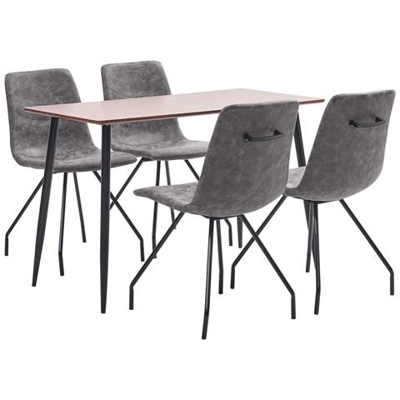 Set Sala Da Pranzo 5 Pz In Similpelle Marrone Scuro