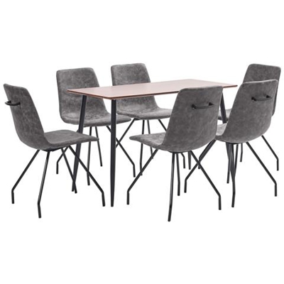 Set Sala Da Pranzo 7 Pz In Similpelle Marrone Scuro