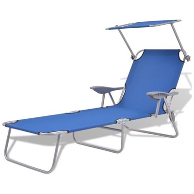 Lettino Prendisole con Tettuccio Blu in Acciaio 58x189x27 cm