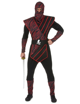 Costume da ninja nero e rosso per uomo