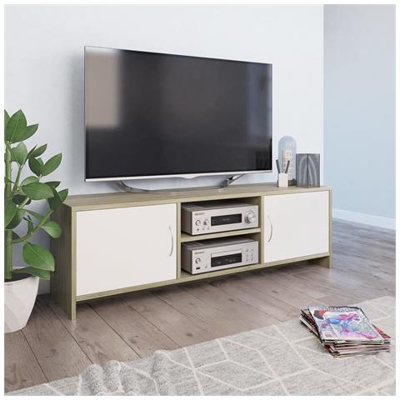 Mobile Tv Bianco E Rovere Sonoma 120x30x37,5 Cm In Truciolato