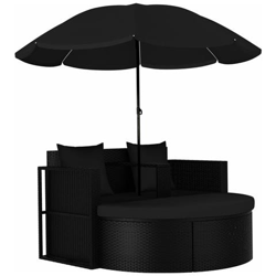 Lettino Da Giardino Con Parasole In Polyrattan Nero precio