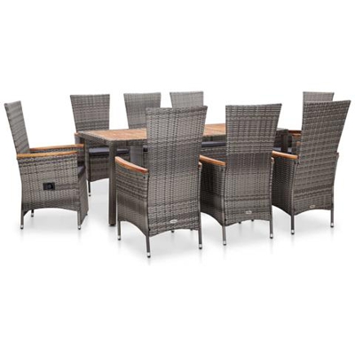 Set Da Pranzo Da Giardino 9 Pz Con Cuscini In Polyrattan Grigio