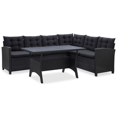 Set Divani Da Giardino 3 Pz Con Cuscini In Polyrattan Nero