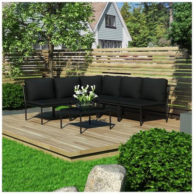 Set Divani Da Giardino 6 Pz Con Cuscini Neri In Pvc