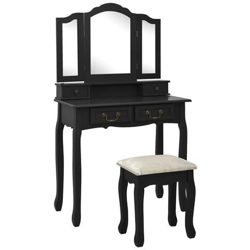 Tavolo Da Trucco Con Sgabello Nero 80x69x141 Cm Legno Paulownia precio