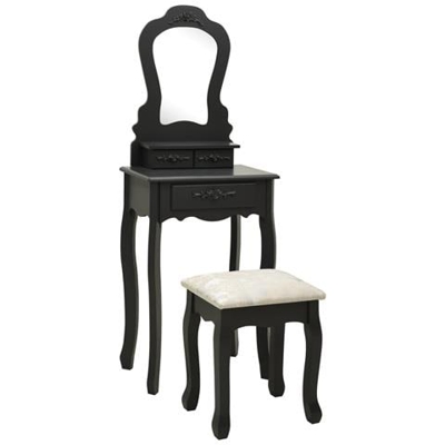 Tavolo Da Trucco Con Sgabello Nero 50x59x136 Cm Legno Paulownia