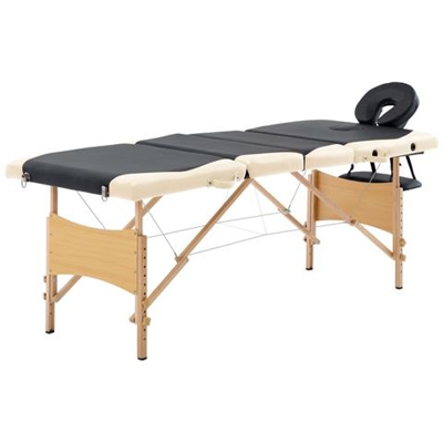 Lettino Da Massaggio Pieghevole A 4 Sezioni Legno Nero E Beige