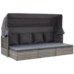 Lettino Prendisole Tetto Grigio Misto 200x60x124 Cm Polyrattan precio