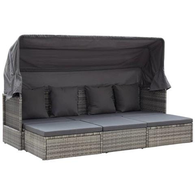 Lettino Prendisole Tetto Grigio Misto 200x60x124 Cm Polyrattan