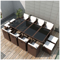 Set Da Pranzo Esterno 33 Pezzi In Polyrattan Marrone en oferta