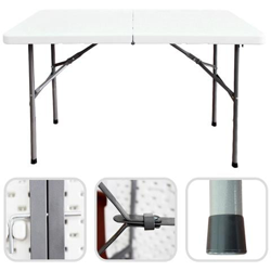 Tavolo Portatile Pieghevole, Tavolo Trasportabile, 122 X 61 Cm, Bianco, Pieghevole A Metìê, Materiale: Hdpe en oferta