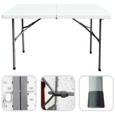 Tavolo Portatile Pieghevole, Tavolo Trasportabile, 122 X 61 Cm, Bianco, Pieghevole A Metìê, Materiale: Hdpe