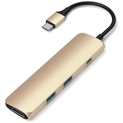 Adattatore Multiporta Sottile Tipo-C in Alluminio con Porta di Ricarica USB-C, Uscita Video 4K HDMI, 2 Porte USB 3.0 Compatibile con MacBook Pro 2016/17/18, MacBook 2015/16/17 (Oro)