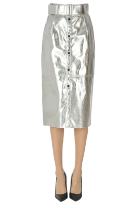 Metallic effect eco-leather pencil skirt