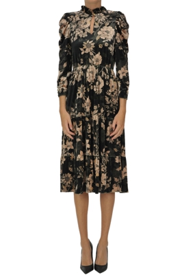 Flower print velvet dress