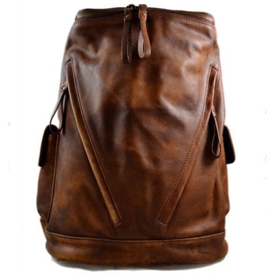 Zaino Pelle Vitello Vintage Marrone Uomo Donna Borsa Palestra