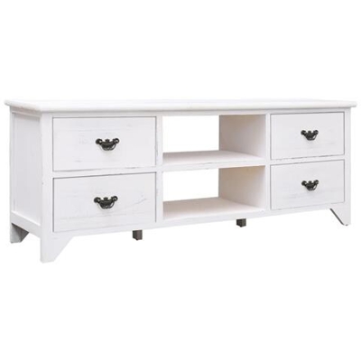 Mobile Porta Tv Anticato Bianco 115x30x40 Cm In Legno