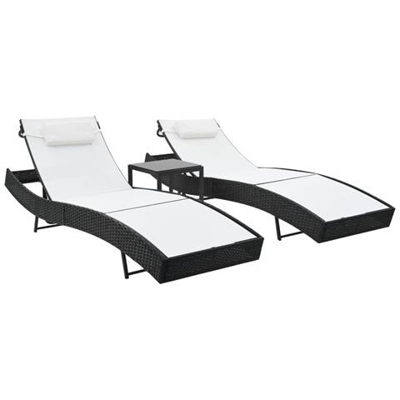 Lettini Prendisole 2 Pz E Tavolo In Polyrattan E Textilene Nero