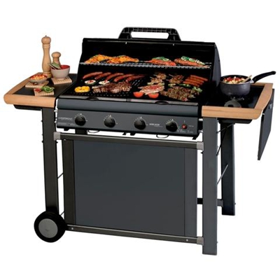 Barbecue a Gas in Acciaio con Griglia e Piastra di Cottura in Ghisa