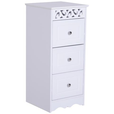 Mobiletto Cassettiera Per Bagno In Legno Con Decoro Intaglio Floreale Bianco 30 X 30 X 68.5cm