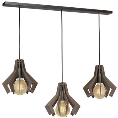 Lampada A Sospensione Draco, Lampadario, Da Soffitto, Grigio In Metallo, Legno, 80 X 23 X 80 Cm, 3 X E27, 60w