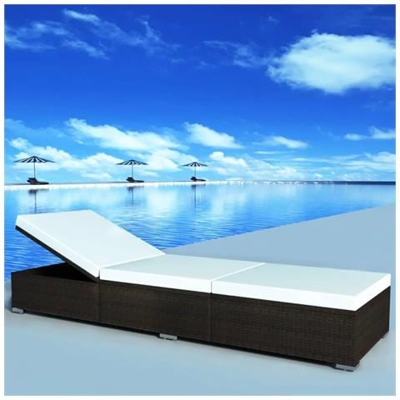 Lettino Prendisole Con Cuscino In Polyrattan Marrone