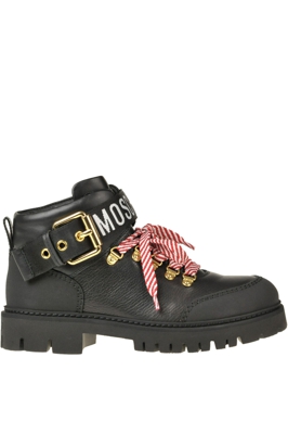 Leather lace-up boots with designer logo