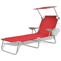 Lettino Prendisole con Tettuccio in Acciaio Rosso 58x189x27 cm precio