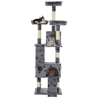 Albero Per Gatti Tiragraffi Sisal 170 Cm Zampe Stampate Grigio