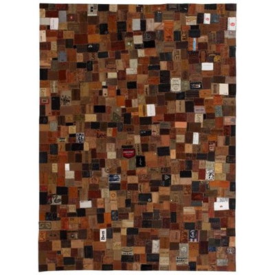 Tappeto Patchwork Etichette Jeans In Pelle 120x170 Cm Marrone