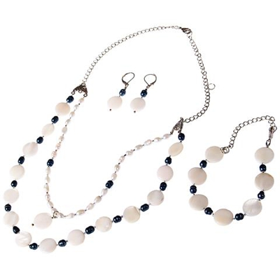 Set Di Gioielli Ganelli - Collana A Due Fili, Bracciale, Orecchini, Con Perla Naturali Di Cultura, Madreperla