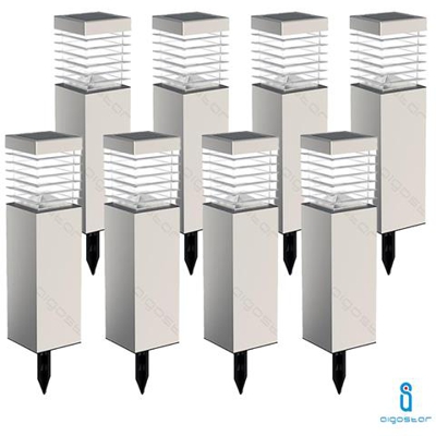 Luce Led Solare Da Giardino 6500k Molto Luminoso 120° Lampioncino In Acciaio 8 Pezzi
